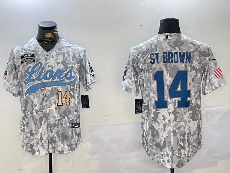 Mens Detroit Lions #14 Amon-Ra St. Brown 2024 Arctic Camo Salute To Service Stitched Baseball Jerseys